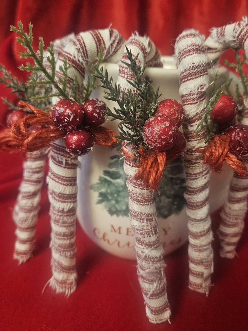 Five Festive Red & White Striped Holiday Candy Cane Ornaments